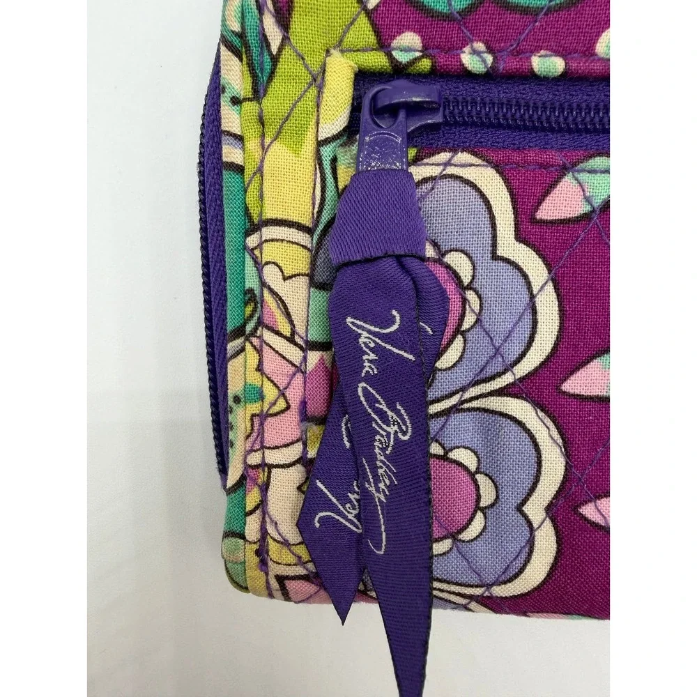 Vera Bradley Plum Crazy Quilted Zip Around Compact Wallet Purple Floral